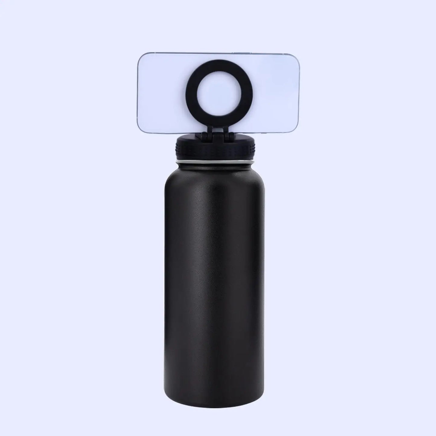 Insulated Water Bottle with Phone Mount Stainless Steel Double Layer Drinking Bottle Portable Kettle Sports Bottle for Camping