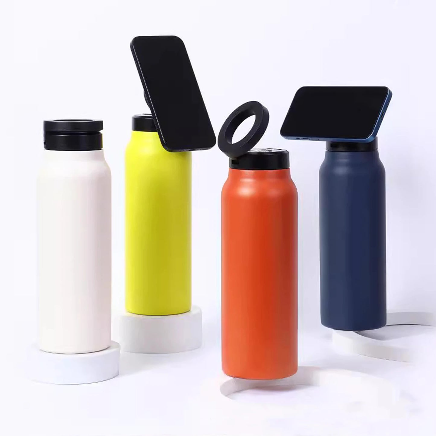 24Oz Insulated Water Bottle with Phone Mount Durable Leakproof Stainless Steel Sports Bottle for Outdoor Trip Household Camping